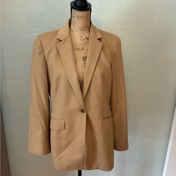 Women’s Lands' End Camel Tan Blazer wool cashmere classic equestrian coat sz 10 - Picture 2 of 16